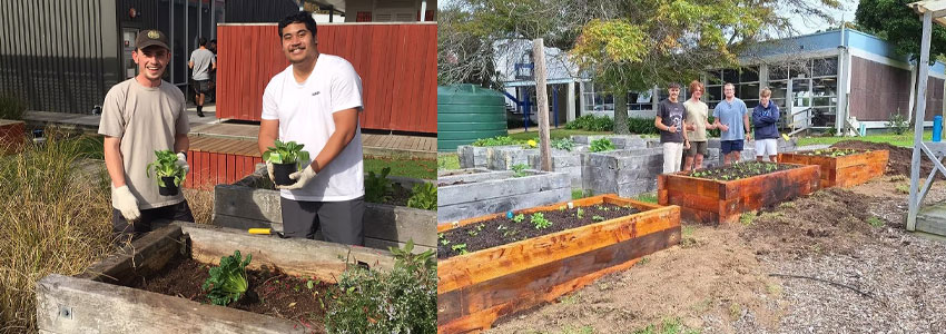 Raised garden beds at the north campus