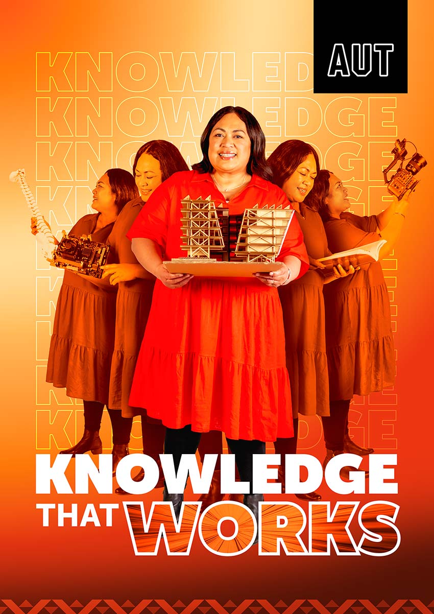 AUT's vibrant new Brand Campaign poster with Maria