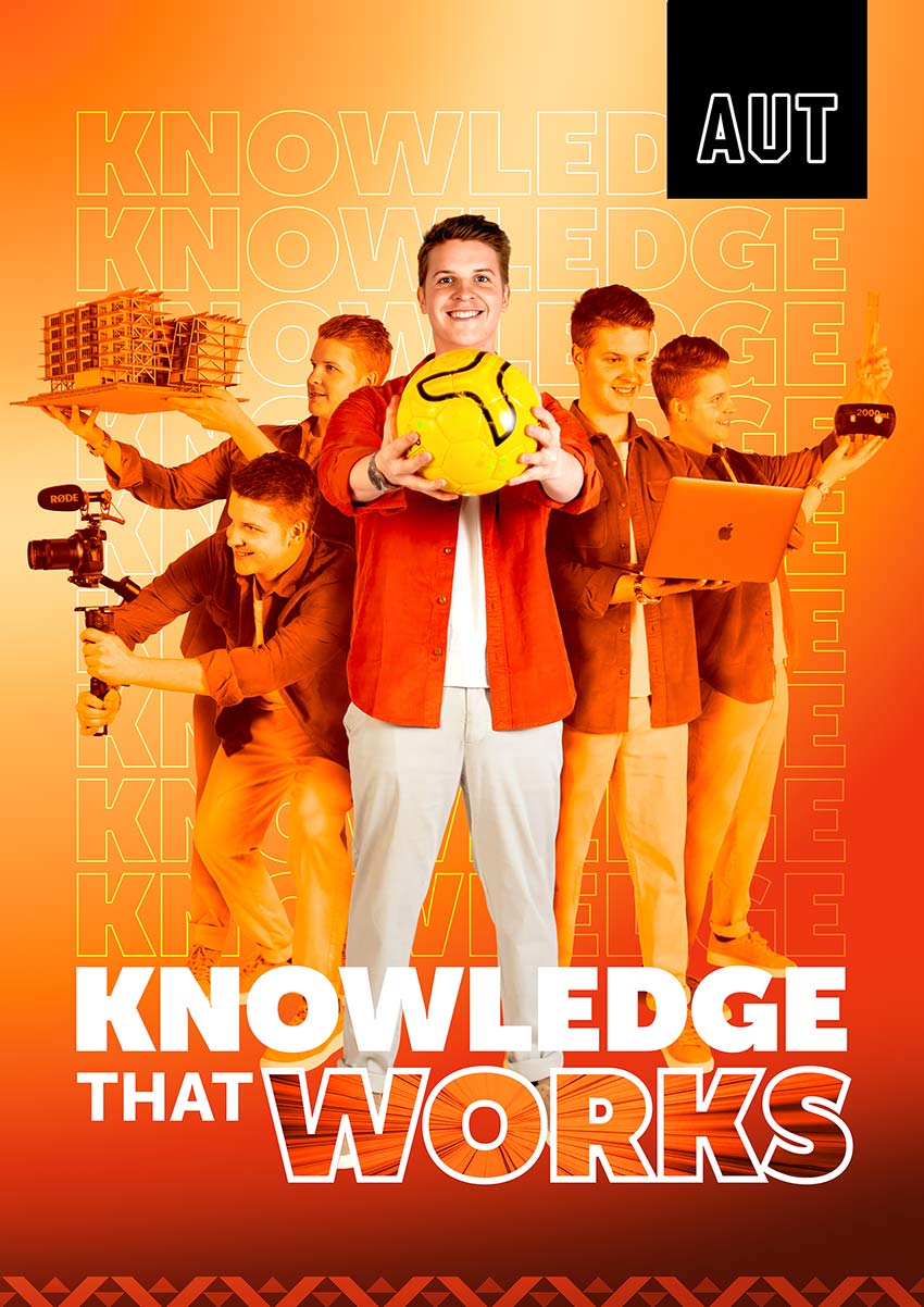 AUT's vibrant new Brand Campaign poster with Theo