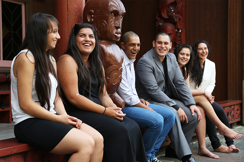 Students outside Ngā Wai o Horotiu marae