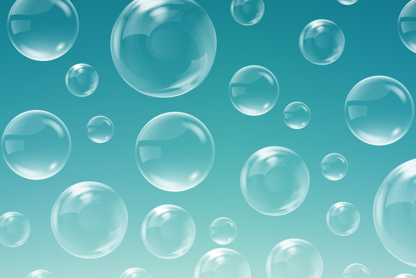 A few dozen bubbles on a blue background.