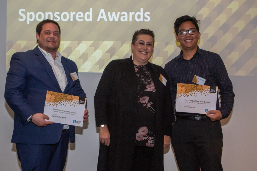 Two top law students with Dean of AUT Law School