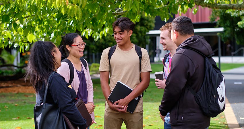 Students socialising on campus at AUT