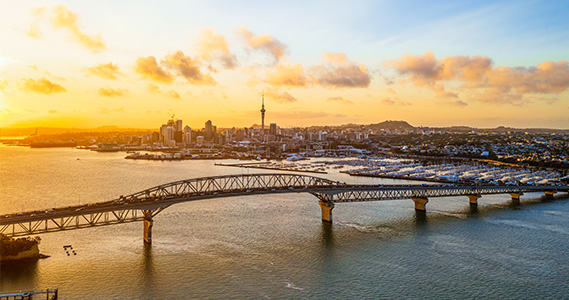 A view at Auckland city from the north to the city centre
