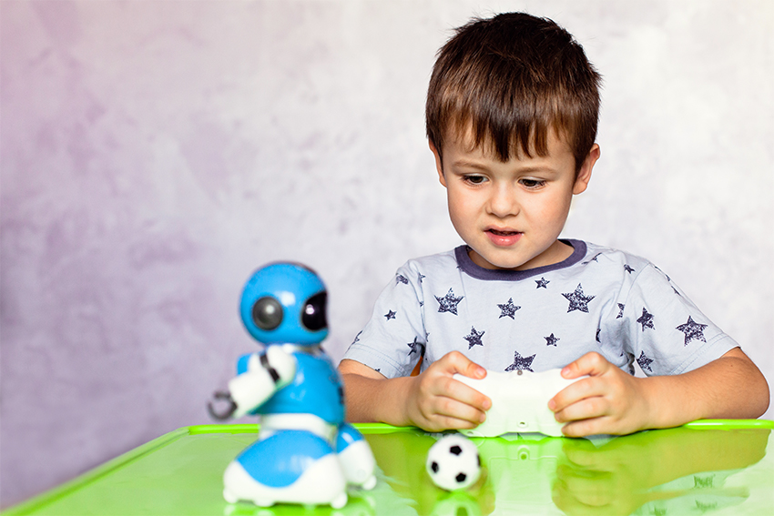 Football robot with boy