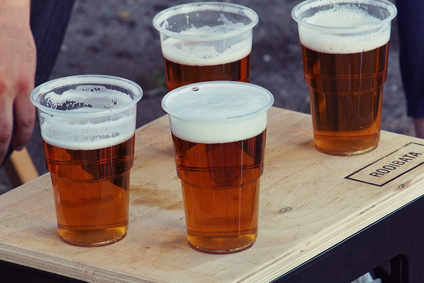 Glasses of beer on a table