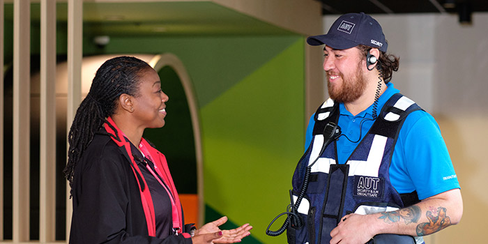 Security officer assisting staff at AUT