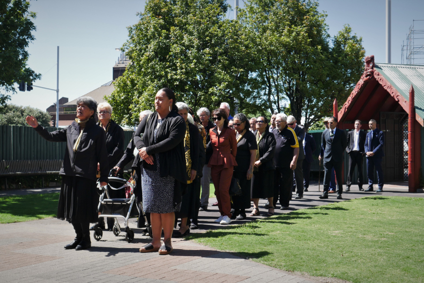 The manuhiri are led onto AUT's marae.