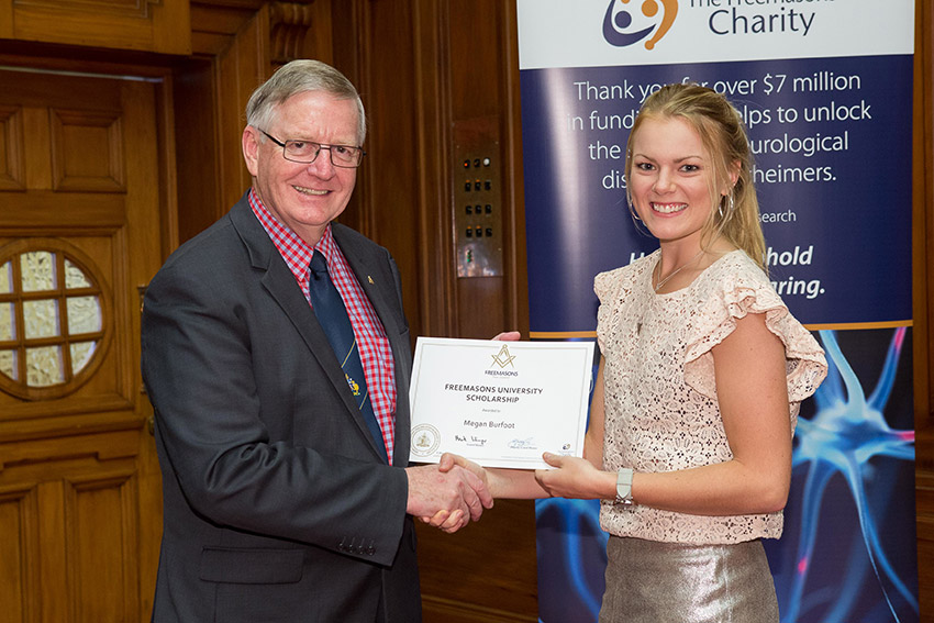 Megan Burfoot receiving Freemasons University Scholarship