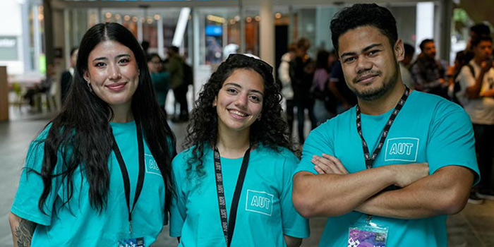 Three happy students at AUT