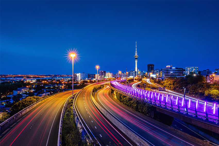 Auckland City lit up at night