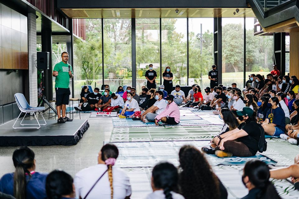 Vc Damon Salesa talks to UniPrep students