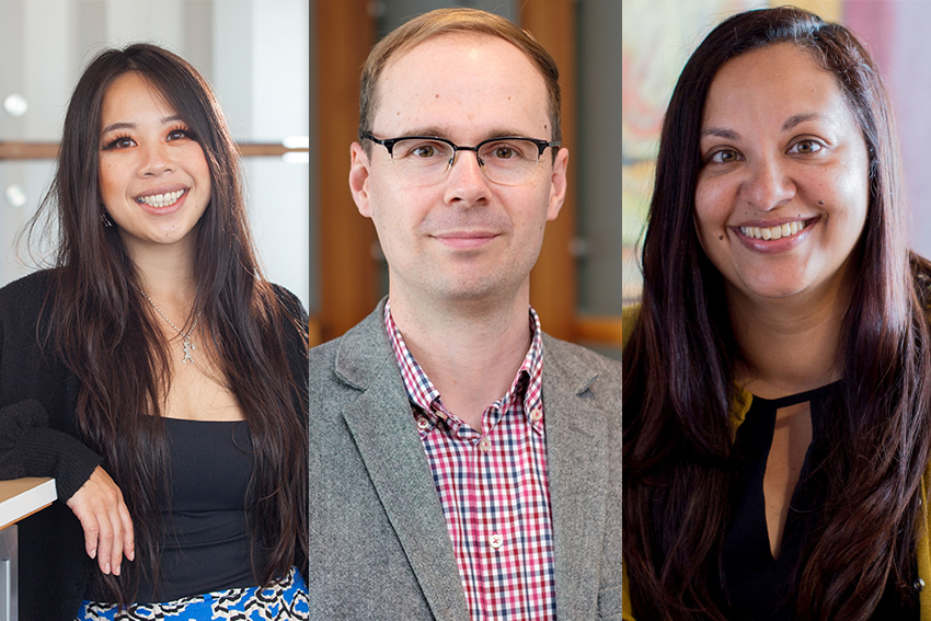 Left to right: Linda Tran, Alex Plum, Professor Gail Pacheco.