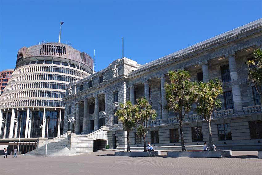 parliment-nz.jpg The Beehive building in Wellington New Zealand on a sunny day