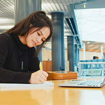 Student studying in library