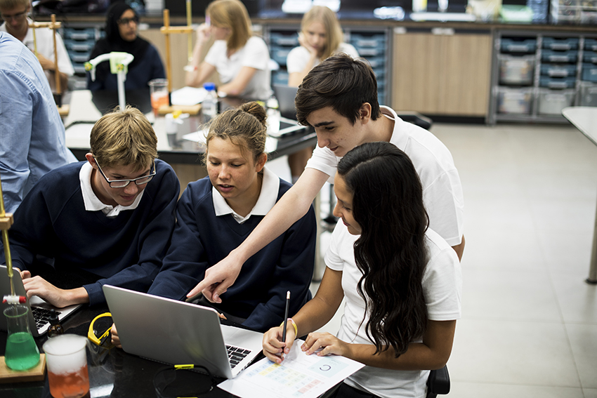 Stock photo of science students in a classroom.