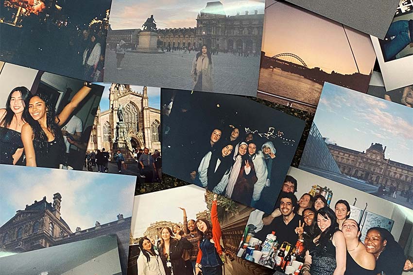 A collage of photos on a wall