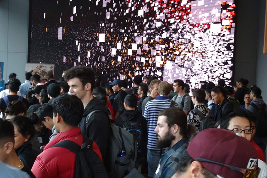 people and media installations at the fair