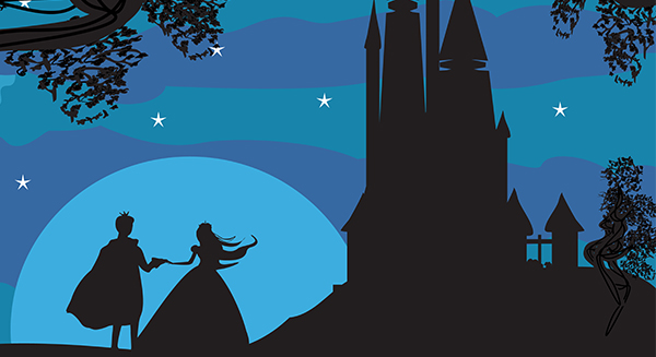 A cartoony fairy tale scenario in the moonlight