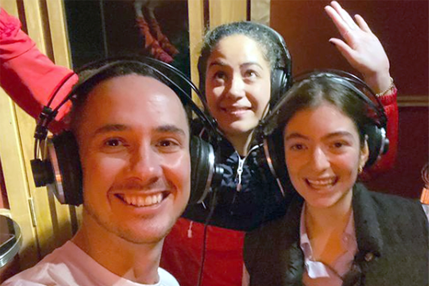 Hēmi Kelly, Hana Mereraiha and Lorde in the studio