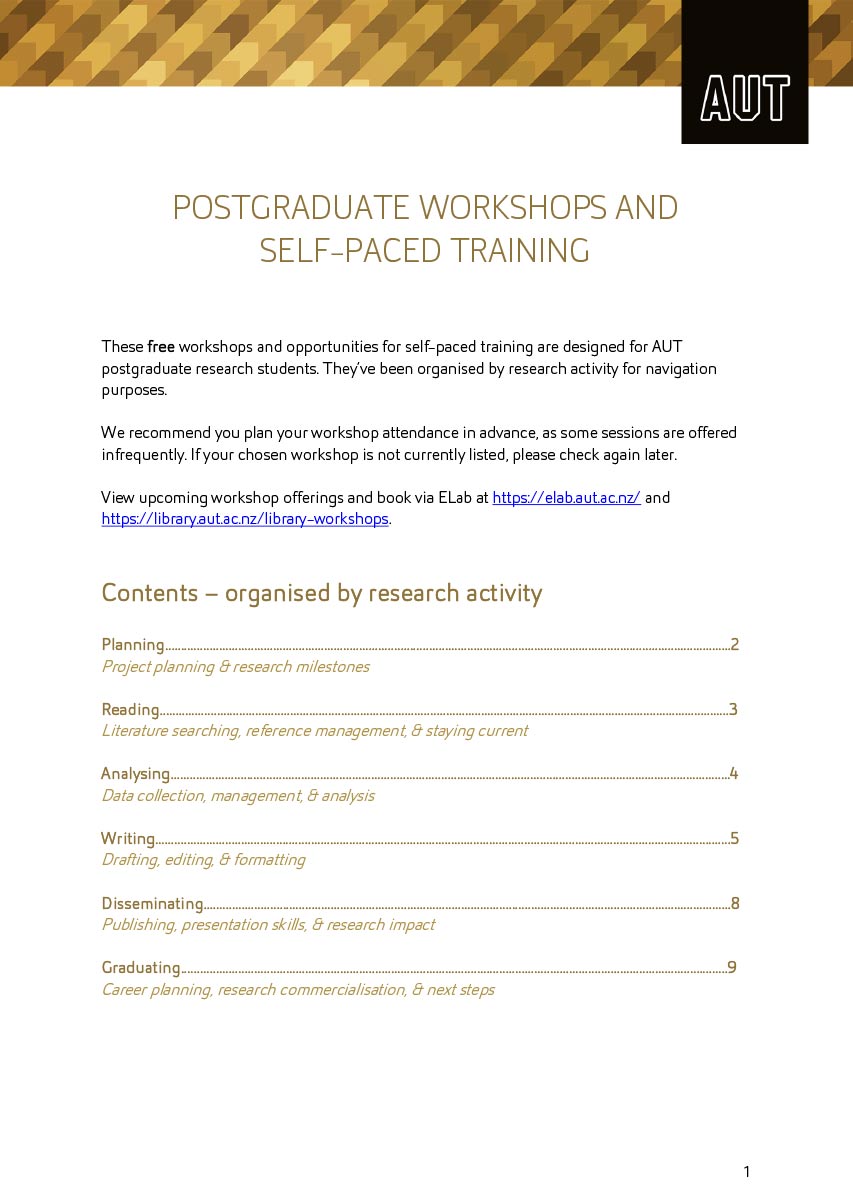 AUT PG Workshop and Fora catalogue