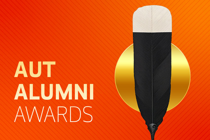 AUT Alumni Awards written next to a feather